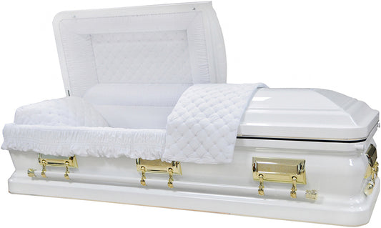 M-4580-FS   18 Gauge Steel Casket / White finish / White Velvet Interior / Gold Hardware