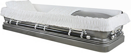 M-4626fc-FS   Priest Casket/18ga/Silver/White Interior/Foot Panel/Silver Hardware