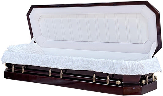W-4690fc-FS   8 sided Poplar / Full Couch / Off White Velvet Interior / No Foot Panel / Bronze Hardware
