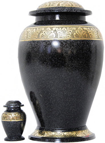 047-A-FS - Brass Urn / Black with Grey Specs and Gold Trim