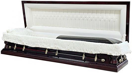 W-4712fc-FS  Dark Solid Poplar / Full Couch / White Velvet Interior w/ Foot Panel