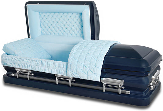 M-4722J-FS   18ga / Navy Blue Urn Style / Silver Hardware / Light Blue Velvet Interior