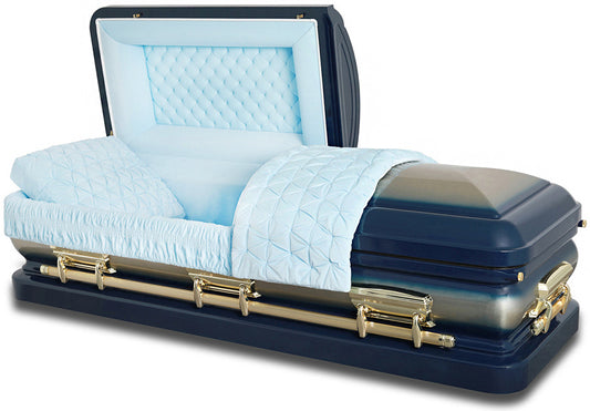 M-4730-FS   18 ga / Navy Blue / Gold Brushing / Gold hardware / Light Blue Velvet Interior