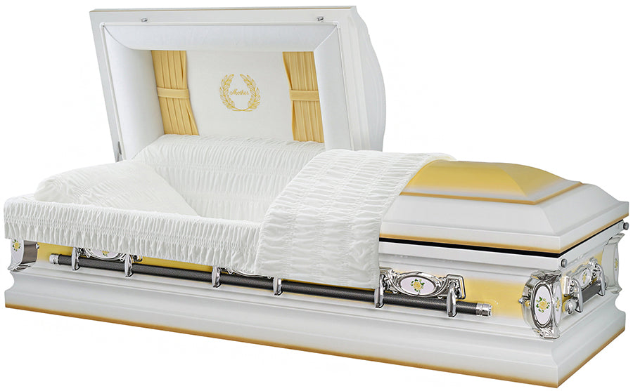 M-4776-J-FS  18ga / Yellow Mother w/Curtains / White and light Yellow / White velvet interior / Lt Yellow flower