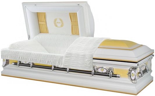M-4776-J-FS  18ga / Yellow Mother w/Curtains / White and light Yellow / White velvet interior / Lt Yellow flower