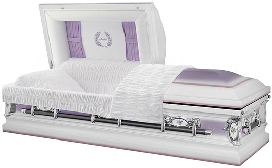M-4779-J-FS  18ga / Lavender Mother w/Curtains / White and Lavender / White velvet interior / Lavender flower