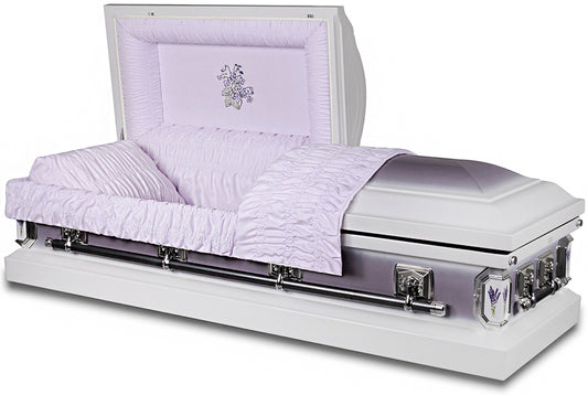 M-4826-FS   18ga / White with Lavender Brush / Silver Hardware / Light Purple Interior