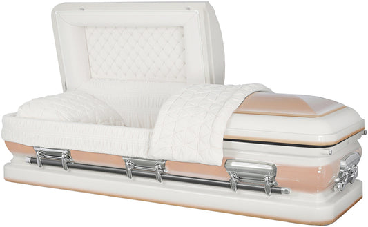 M-4872-J-FS  18ga - White & Peach Urn Shell / Silver Hardware / White Velvet Interior