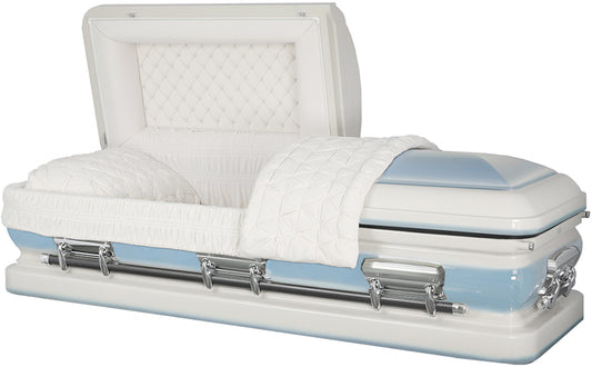 M-4875-FS  18ga / White & Lt Blue Urn Shell / Silver Hard / White Velvet Interior