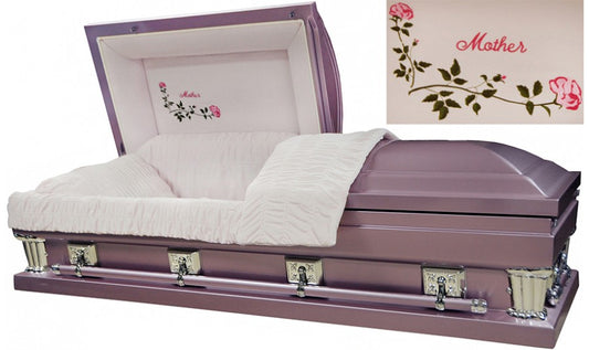 M-6229-29-FS  Lavender Mother Casket Light Pink Velvet Swing bar 28" inside / 29 outside