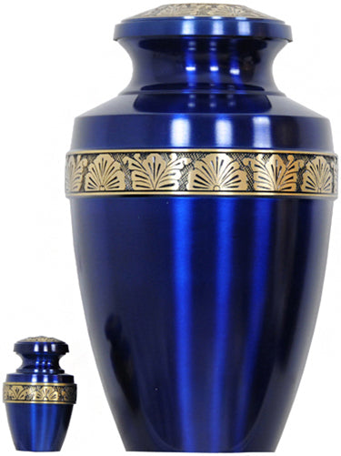 062-A-FS - Brass Urn Navy Blue/w Gold Trim