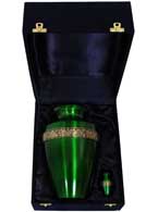 065-A-FS - Brass Urn / Green/w Gold Trim