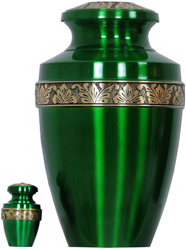 065-A-FS - Brass Urn / Green/w Gold Trim