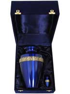 062-A-FS - Brass Urn Navy Blue/w Gold Trim