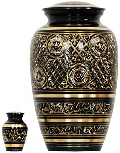 069-A-FS - Brass Urn / Black w/ Gold Design Trim