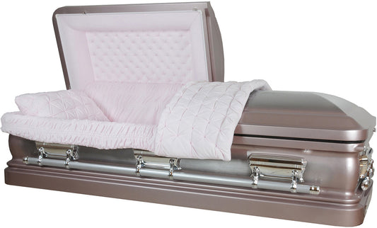 M-7321-FS  Silver Rose Casket / Natural Brush / Light Pink Velvet / Silver Hardware / Protective