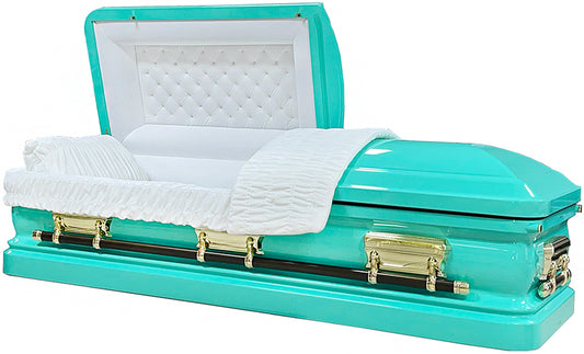 M-7338-FS   Turquoise / Urn Shaped / 18ga / Gold Hardware / White Velvet Interior