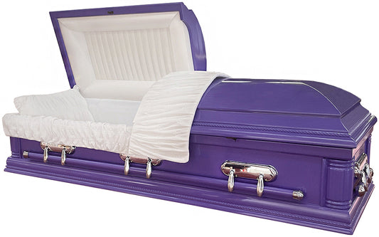 W-7376-FS  Solid Poplar Wood / Purple Finish / White Velvet Interior / High Gloss Silver Hardware