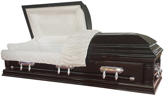W-7379- FS Solid Poplar/ Black wood/ White Velvet Interior/ High Gloss Silver Hardware