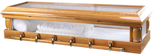 W-7390-FS   Solid Oak Wood / Glass Top & Sides / White Velvet Interior / Lights In Interior