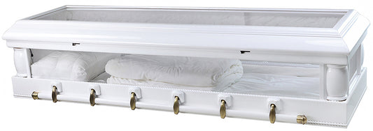 W-7393-FS   Solid White Wood / Glass Top & Sides / White Velvet Interior / Lights In Interior