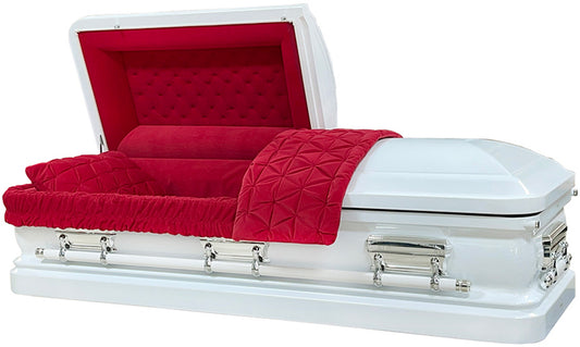 M-7451-FS   White / 18ga / Urn Shaped Casket / Red Velvet Interior / Silver hardware
