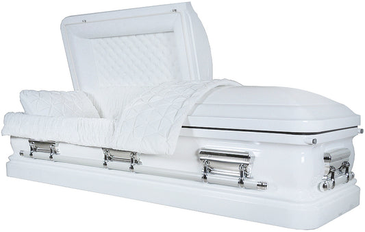 M-7453-FS   White Finish / White Velvet Interior / Silver Hardware / 18ga