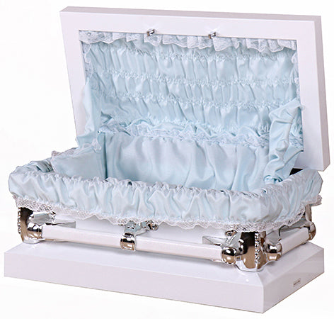 M-7703-FC-FS 24/28"   White Child's Casket with Lt Blue Interior