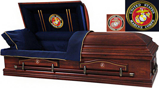 W-7858-FS   Marine Corps Casket / Solid Poplar / Navy Blue Interior