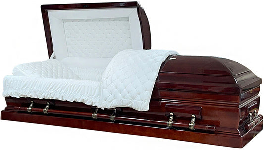 W-7910-FS  Solid Reddish Poplar Casket/White Quilted and Tufted Interior/Semi Gloss