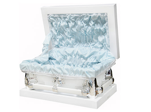 M-7911-FC-FS-23"   White Child's Casket with Blue Interior