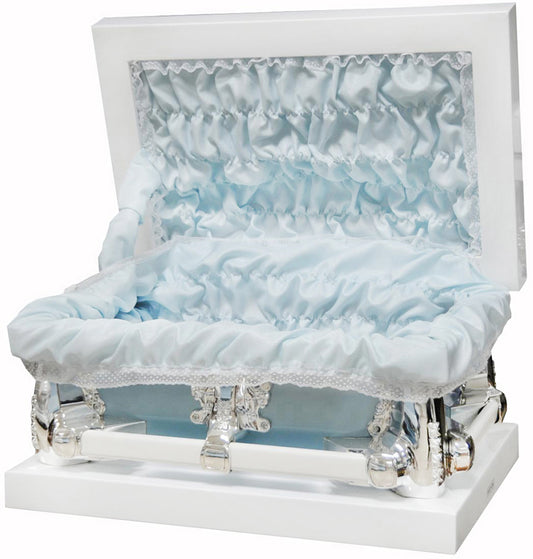 M-7913-FC-FS-23"   Blue and White Child's Casket with Blue Interior
