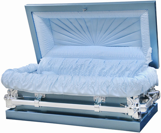 M-7922-FC-FS-30"  Medium Blue Child's Casket with Lt Blue Interior