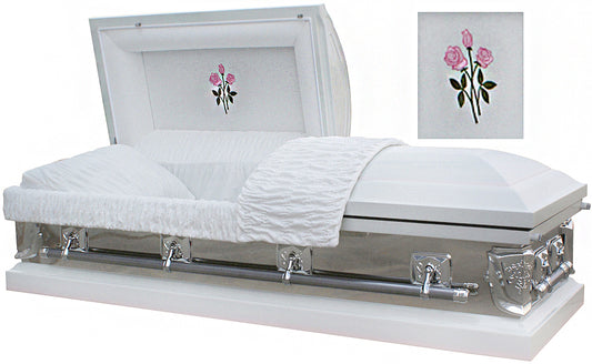 M-8034-FS  White / 18 ga / Mirrored Sides / White Velvet Interior / Silver Hardware
