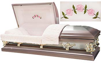M-8046-FS   Silver Rose W/ Natural Brush / Three Roses / Light Pink Velvet Interior