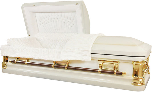 M-8060-FS   Off-White with Gold Accents / 18ga / White Velvet Interior / Gold Hardware