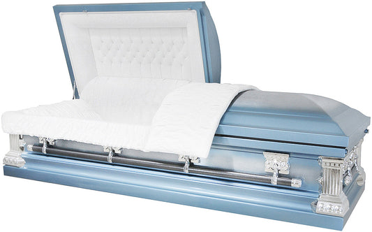 M-8099-FS   Light Blue with Brushed Silver Accents / White Velvet Interior / Silver Hardware / 19ga