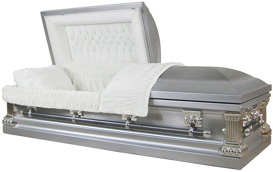 M-8100-FS   18 Gauge Steel Casket / Natural Brush Silver Finish