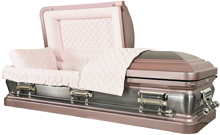 M-8104-FS  18 Gauge Steel Casket / Silver Rose / Brushed Silver / Pink Velvet / Silver Hardware
