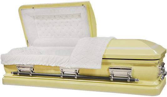 M-8122-FS  18ga / Light Yellow with White Accent / Silver Hardware / White Velvet Interior / Urn Shell