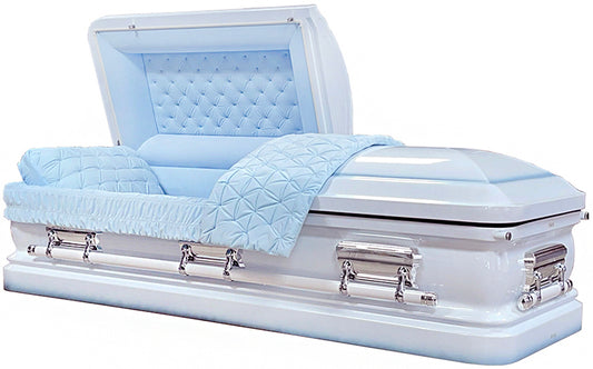 M-8127-FS  White with Blue Accent / Urn Shell / Silver hardware  / 18 Gauge / Protective