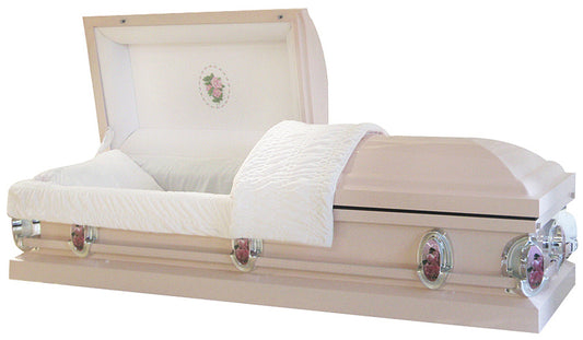 M-8135-FS  Light Pink Finish Casket/18 ga/Light Pink Velvet Interior