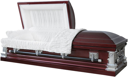 M-8206-FS   Burgundy Casket / 18ga / White Velvet