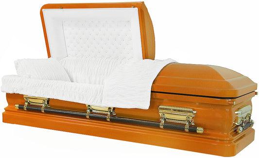 M-8209-FS  18ga / UT Orange Casket / White Velvet Interior / Gold Hardware