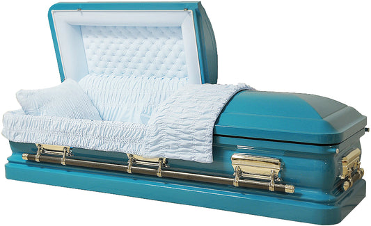 M-8212-FS  Turquoise Casket / White Velvet Interior / 18 Gauge / Protective