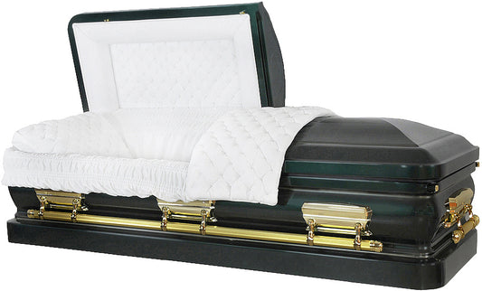 M-8231-FS Huntington Green Casket /White Velvet Interior / Gold Hardware / 18 Gauge / Protective