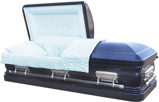 M-8235A-FS   Navy Blue Casket/18ga/White velvet interior with silver hardware