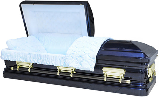 M-8239-FS   Navy Blue finish / Light Blue Velvet Interior / Gold Hardware / 18ga