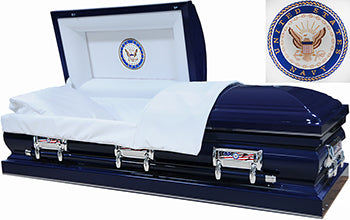M-8287-FS   U. S. Navy Casket / (18ga) / Navy Blue Finish / Silver Pinstriping / Silver Hardware
