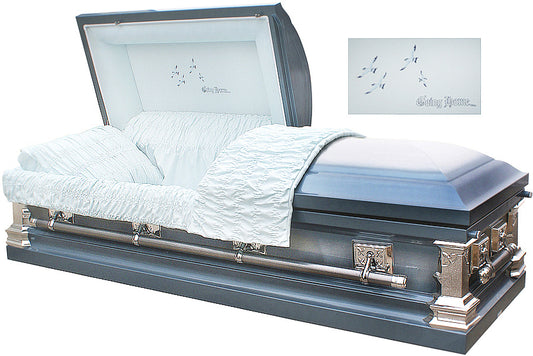 M-8295-FS   Going Home Casket / 18ga / Light Blue Velvet / 4 Doves